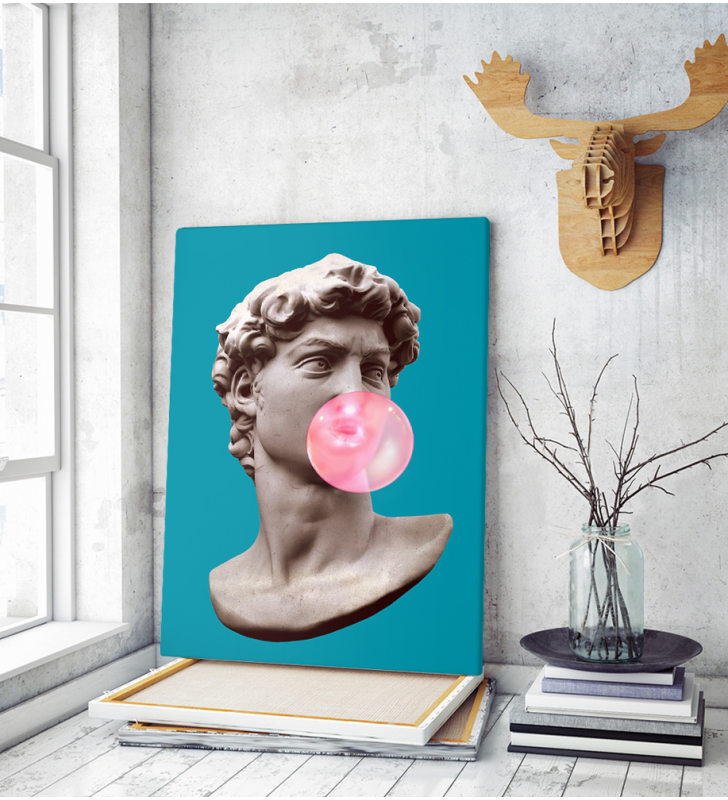 Πίνακας σε Καμβά : Statue of David blowing a bubble art