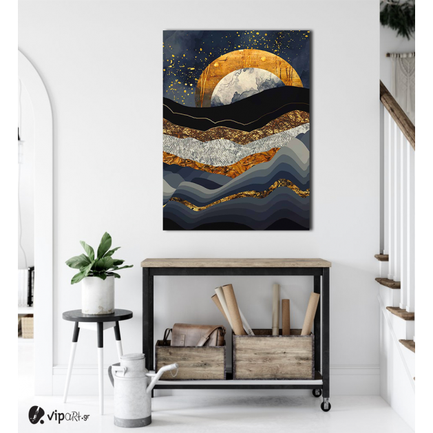 Πίνακας Καμβάς Black sea Sunset- Gold details