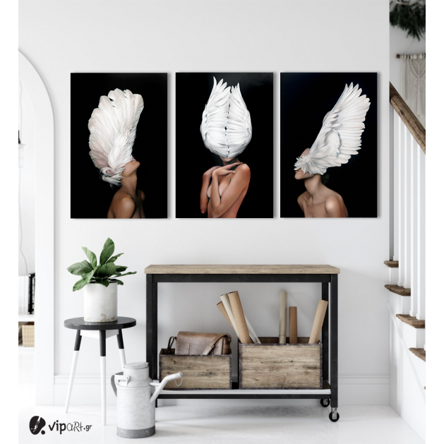 Σύνθεση Με Πίνακες Καμβάδες 60x40 - 3 Τεμάχια - Angel Woman