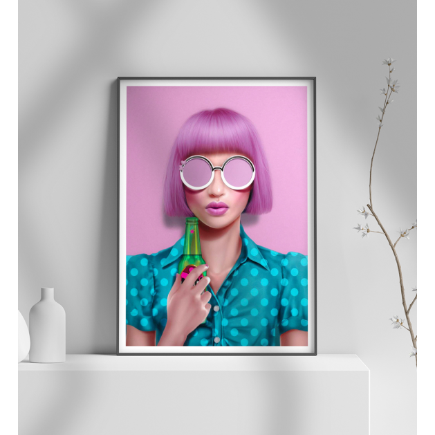 Εκτύπωση σε Αφίσα φωτογραφικό Χαρτί Comic Girl- Pink Hair