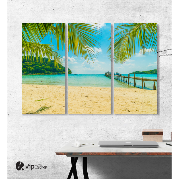 Καμβάς Τρίπτυχος Πίνακας Beach with Palm Trees