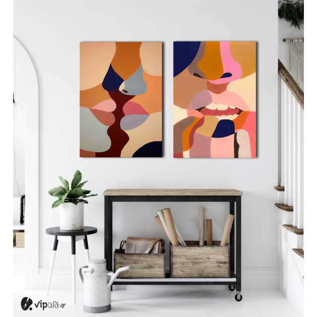 Σύνθεση με πίνακες Καμβάδες : Abstract Art Lips  - 2 Τεμάχια 70x 50