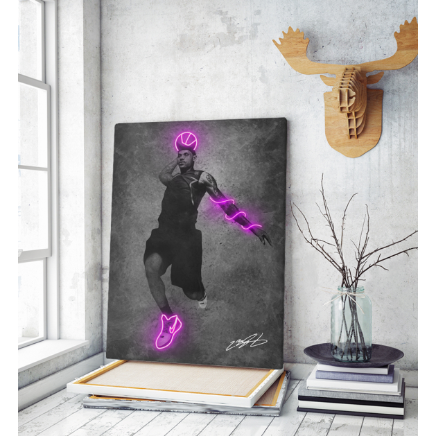 Πίνακας σε Καμβά LeBron James Jump Neon Art