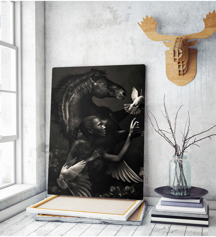 Πίνακας σε Καμβά Woman with Black Horse