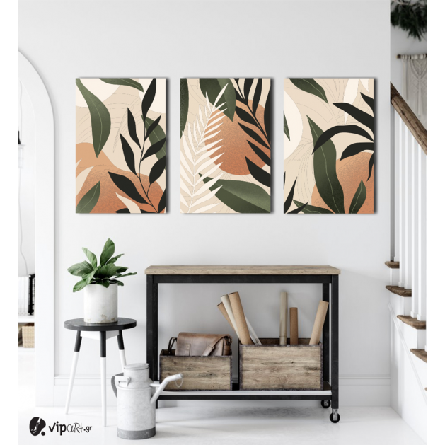 Σύνθεση Με Πίνακες Καμβάδες 60x40 - 3 Τεμάχια - Green Leaves