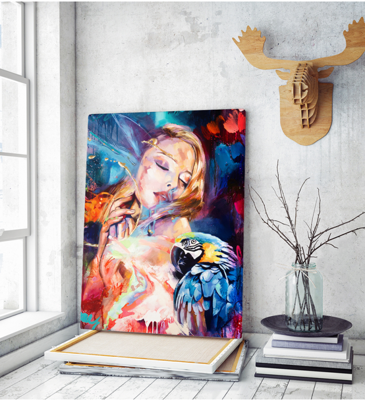 Πίνακας Καμβάς Colorful Woman- Parrot