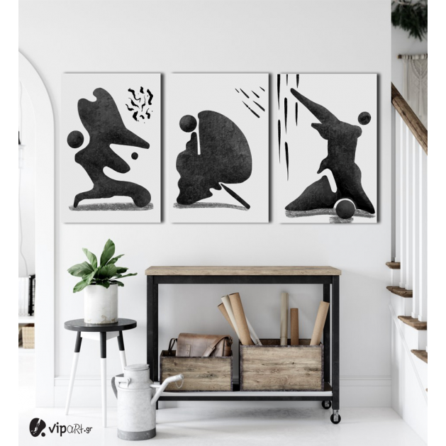 Σύνθεση Με Πίνακες Καμβάδες 60x40 - 3 Τεμάχια - Black Abstract Art