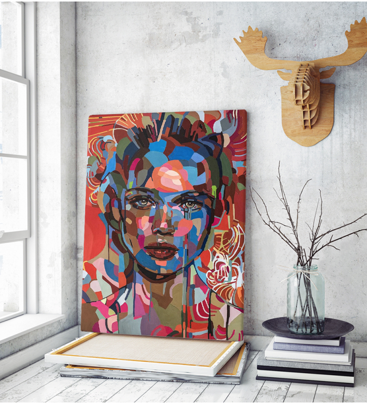 Πίνακας σε Καμβά : Girl portrait colorful painting