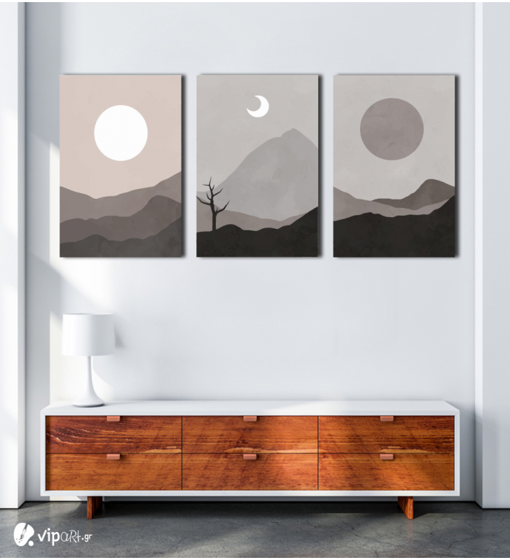Σύνθεση Με Πίνακες Καμβάδες 60x40 - 3 Τεμάχια -Minimal Moon Art