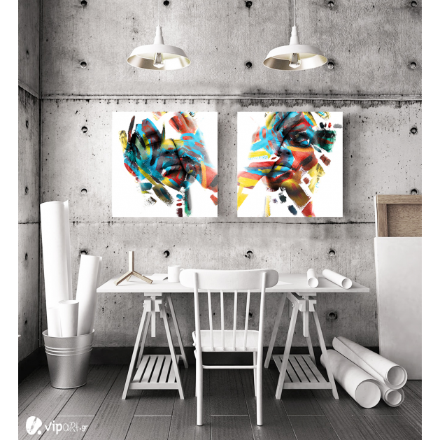 Σύνθεση Με Πίνακες Καμβάδες 60x60 - 2 Τεμάχια - Colorful Abstract Men Portrait