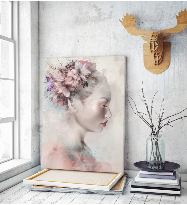 Πίνακας σε Καμβά : Flower head lady