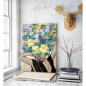 Πίνακας σε Καμβά : Lady With Blue Yellow and Orange Flowers