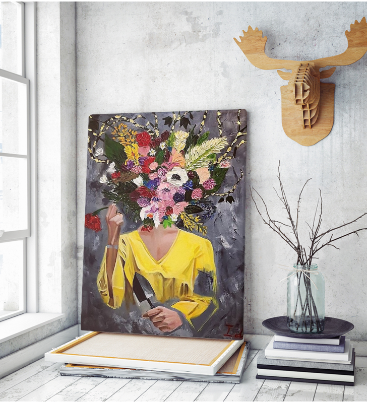 Πίνακας σε Καμβά : Colorful Flower Lady