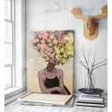 Πίνακας σε Καμβά :  Floral Woman Portrait Pink and Yellow Tones