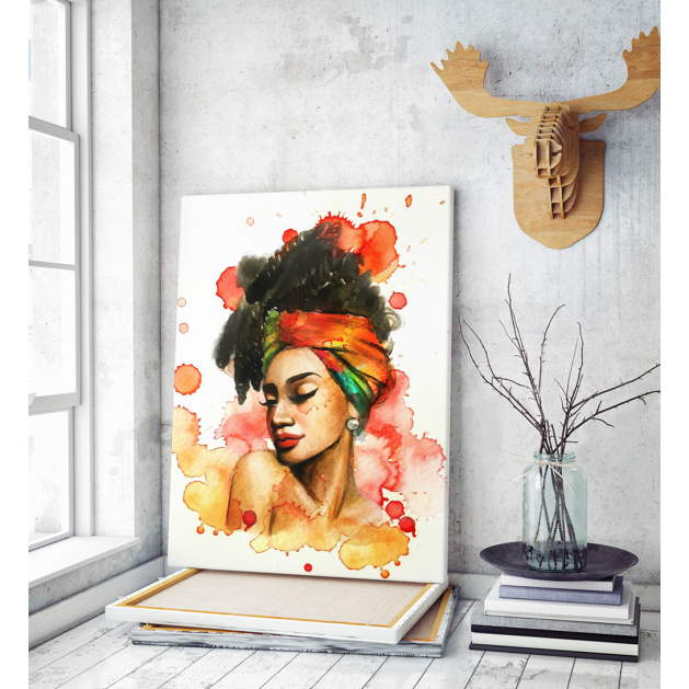 Πίνακας σε Καμβά :  Orange Tone Woman Portrait Water Color Effect