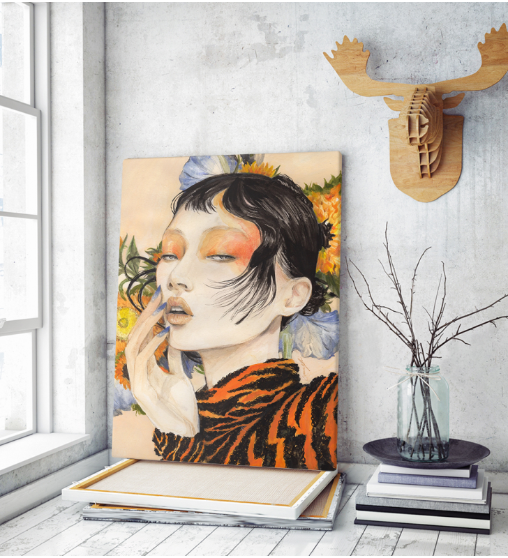 Πίνακας σε Καμβά : Korean Girl Tiger Stripes