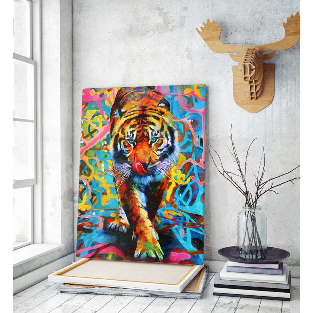Πίνακας σε Καμβά : Colorful Tiger Art