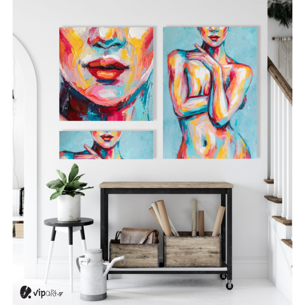 Σύνθεση Με Πίνακες Καμβάδες 105x70- 3 Τεμάχια - Abstract Lady