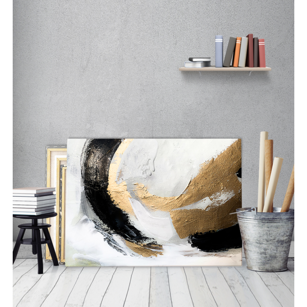 Πίνακας σε Καμβά : Abstract Art White-Black-Gold