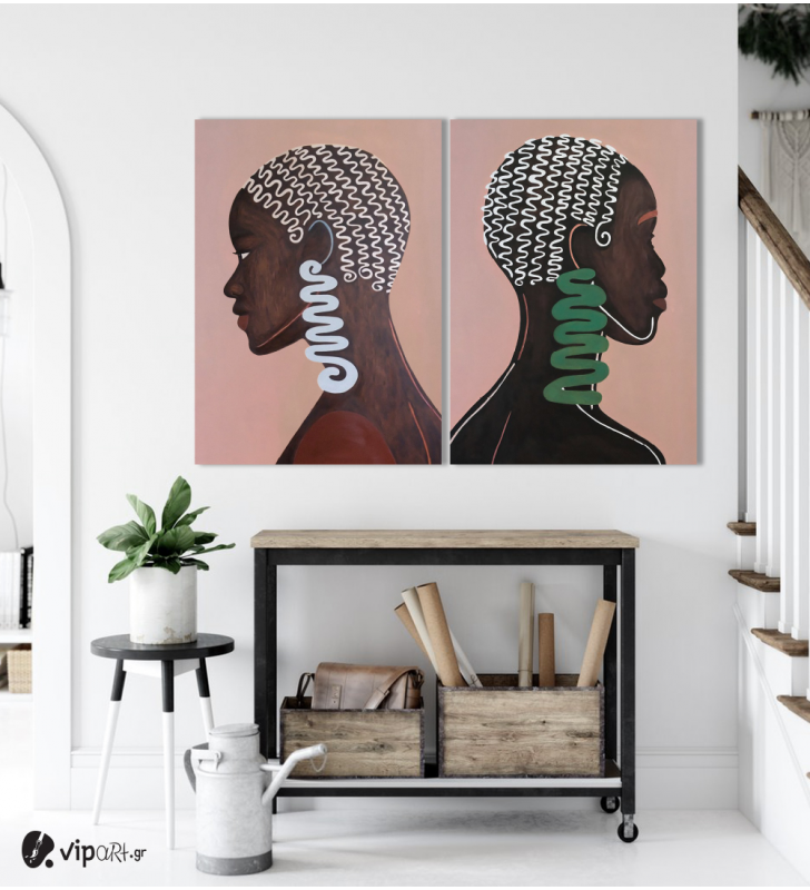 Σύνθεση με πίνακες Καμβάδες :African Woman Jewls  - 2 Τεμάχια 70x50