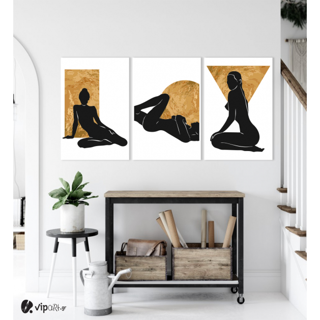 Σύνθεση Με Πίνακες Καμβάδες 60x40 - 3 Τεμάχια - Black Woman Silhuette