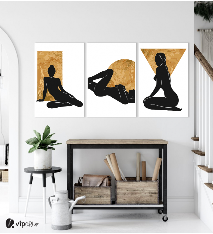 Σύνθεση Με Πίνακες Καμβάδες 60x40 - 3 Τεμάχια - Black Woman Silhuette