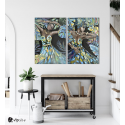 Σύνθεση με πίνακες Καμβάδες :African Tropical Portraits With Blue And Green Tones - 2 Τεμάχια 70x50
