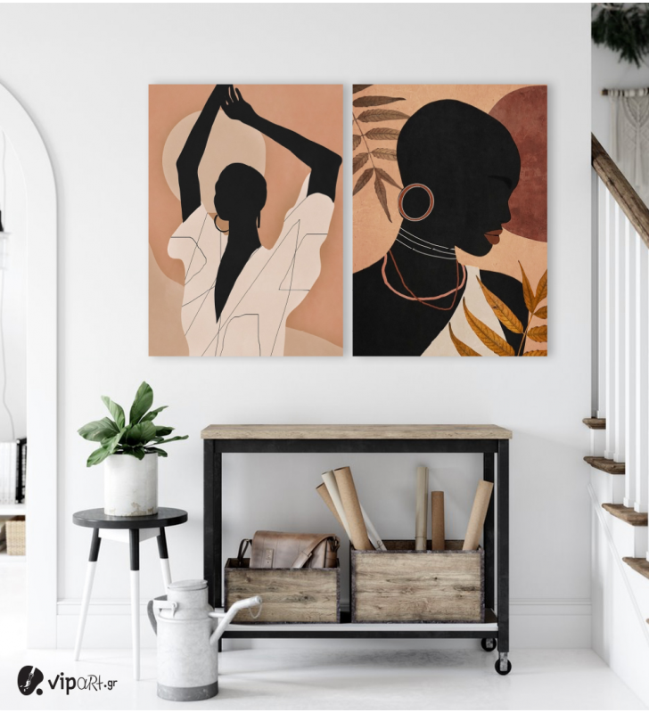 Σύνθεση με πίνακες Καμβάδες :African Nude Tone Figures - 2 Τεμάχια 70x50