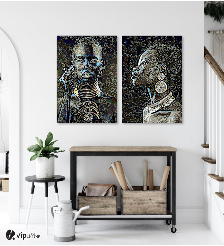 Σύνθεση με πίνακες Καμβάδες : Abstract African Portraits - 2 Τεμάχια 70x50