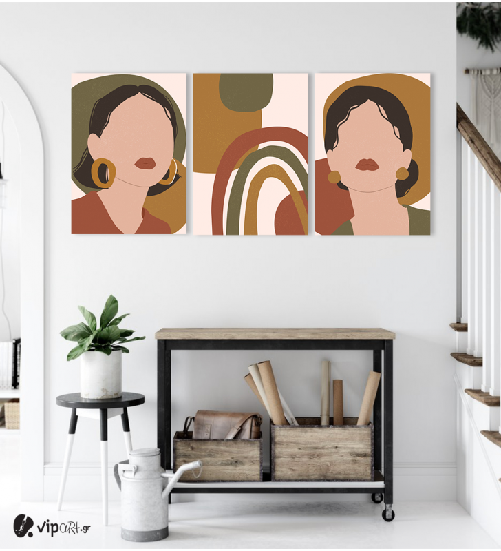 Σύνθεση Με Πίνακες Καμβάδες 70x50 - 3 Τεμάχια -Minimalistic Girl Portrait