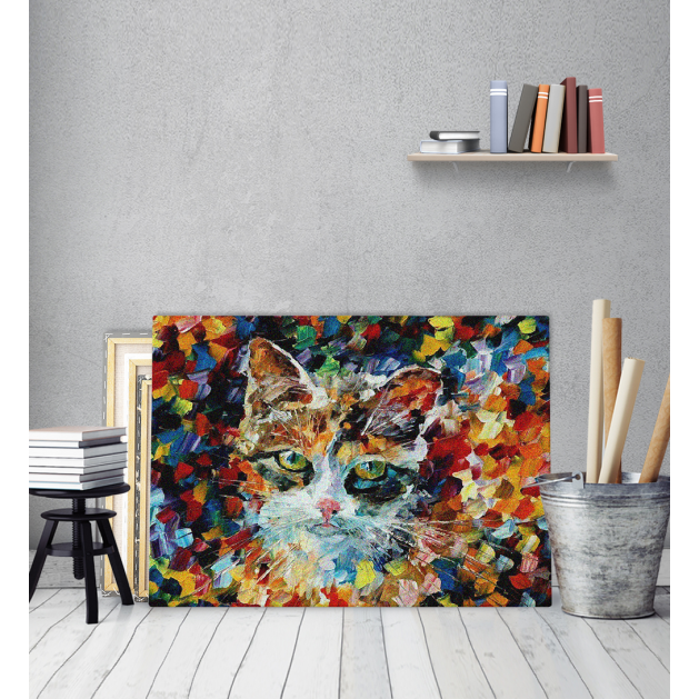 Πίνακας σε Καμβά : Abstract Colorful Cat Art