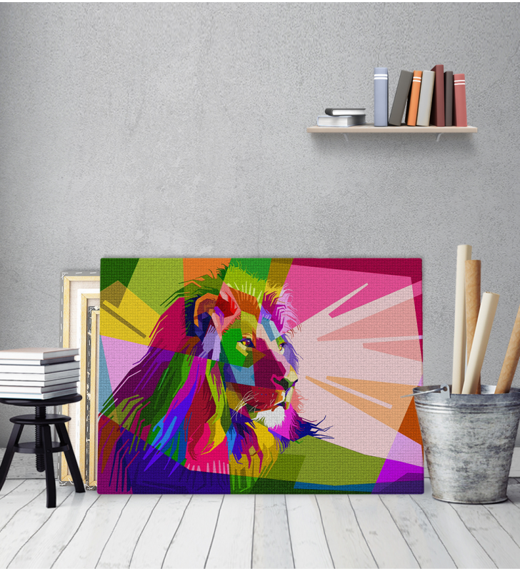 Πίνακας σε Καμβά : Abstract Colorful Lion Art
