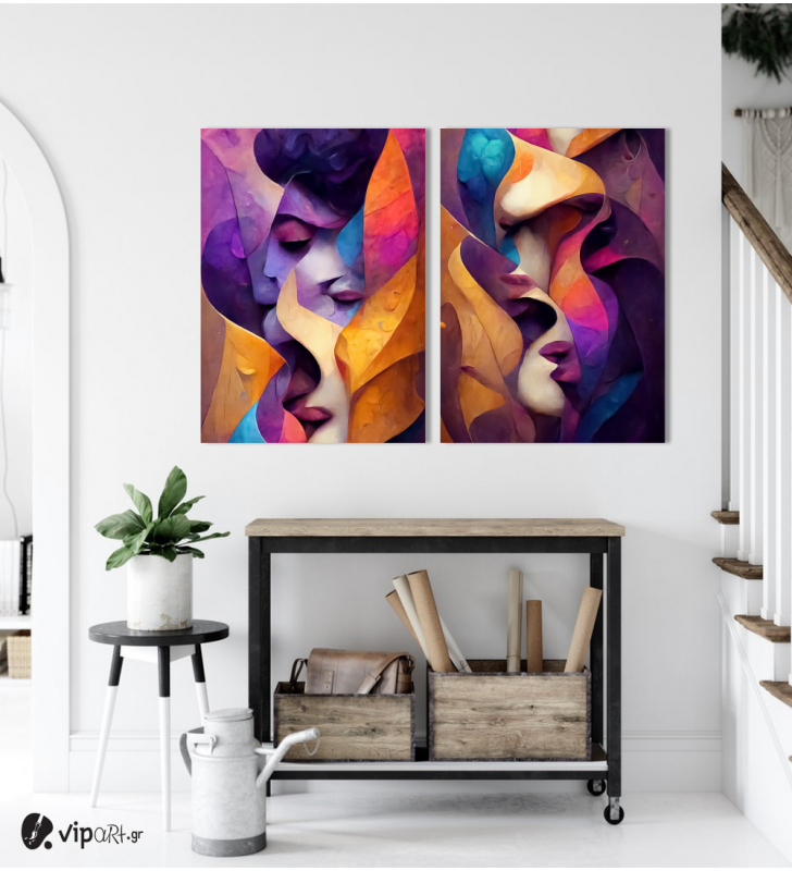 Σύνθεση με πίνακες Καμβάδες : Abstract Color Faces - 2 Τεμάχια 70x50