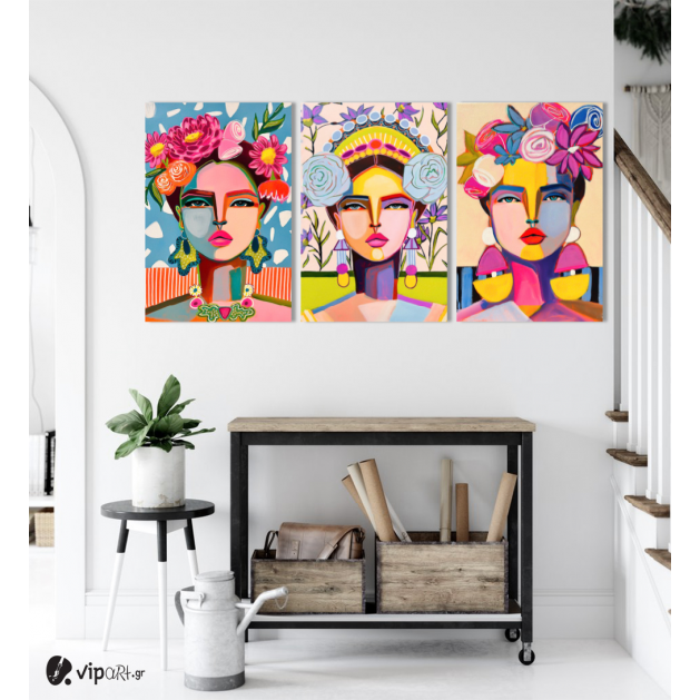 Σύνθεση Με Πίνακες Καμβάδες 60x40 - 3 Τεμάχια - Floral Color Portraits