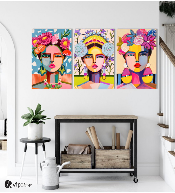 Σύνθεση Με Πίνακες Καμβάδες 60x40 - 3 Τεμάχια - Floral Color Portraits
