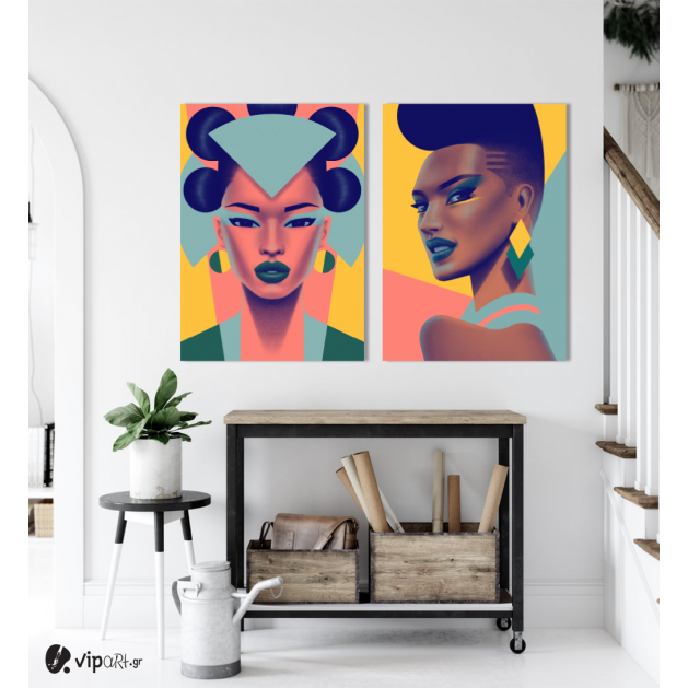 Σύνθεση με πίνακες Καμβάδες : Color Faces - 2 Τεμάχια 70x50