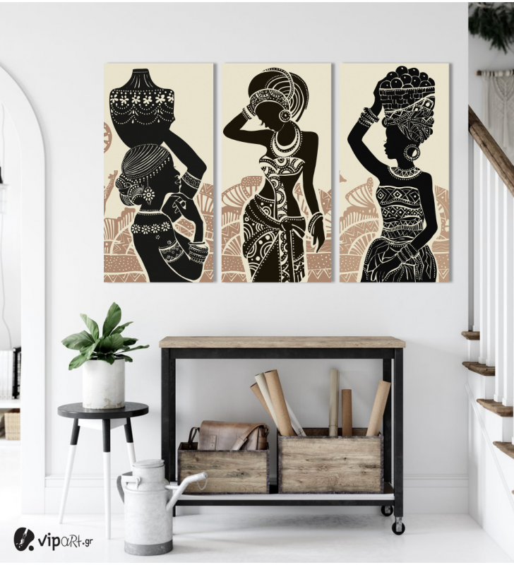 Σύνθεση με Πίνακες σε Καμβά-3 τεμάχια 40x80-African Silhuette