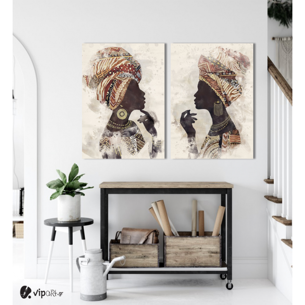 Σύνθεση με πίνακες Καμβάδες : Watercolor African Portrait - 2 Τεμάχια 70x50