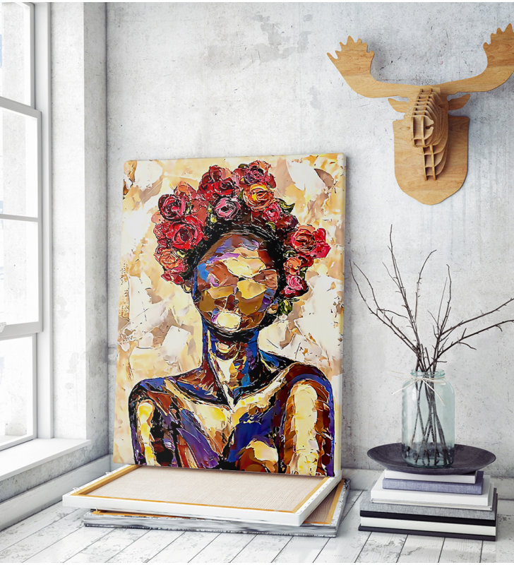 Πίνακας σε Καμβά : Lady oil effect figure with flowers