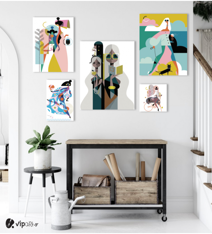 Σύνθεση Με Πίνακες Καμβάδες 95x75- 5 Τεμάχια - Fashion Ladies Illustration
