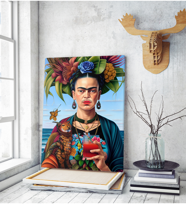 Πίνακας σε Καμβά Frida Kahlo Floral Unique AI