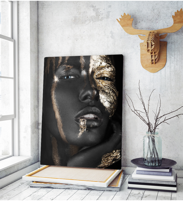 Πίνακας σε Καμβά : woman dark skin gold makeup art 9