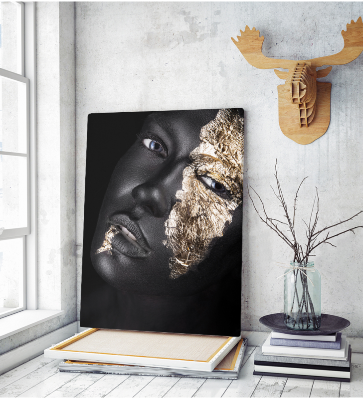 Πίνακας σε Καμβά : woman dark skin gold makeup art 10
