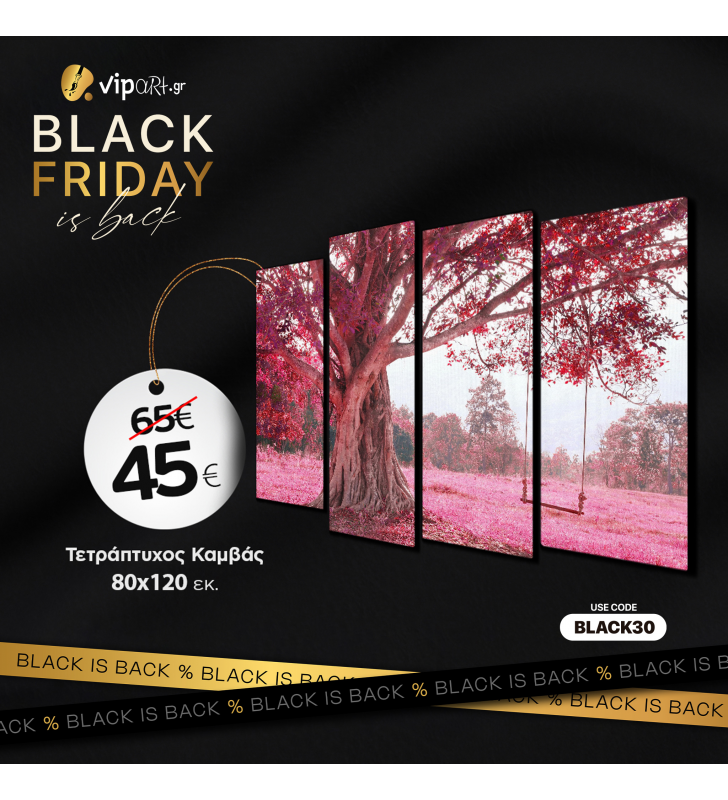 BLACK FRIDAY ΠΡΟΣΦΟΡΑ Εκτύπωση σε Τετράπτυχο Πίνακα Καμβά με δικό σας σχέδιο 120x80