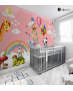 Αυτοκόλλητη Ταπετσαρία Τοίχου για Παιδικό Δωμάτιο για κορίτσι Ροζ ζώα Ουράνιο Τόξο