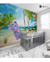Αυτοκόλλητη Ταπετσαρία Τοίχου για Παιδικό Δωμάτιο με Ελεφαντάκι - Μαϊμουδάκι στην Παραλία με φοίνικες