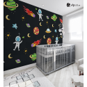 Αυτοκόλλητη Ταπετσαρία Τοίχου για Παιδικό Δωμάτιο με Πλανήτες Διάστημα Αστέρια Κομήτες