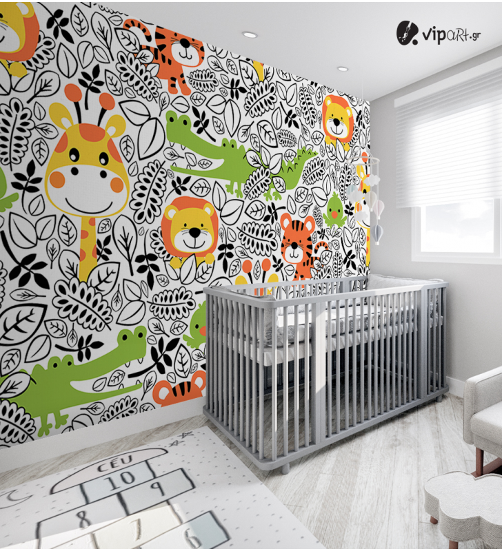 Αυτοκόλλητη Ταπετσαρία Τοίχου για Παιδικό Δωμάτιο με Ζώα Cartoon
