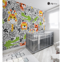 Αυτοκόλλητη Ταπετσαρία Τοίχου για Παιδικό Δωμάτιο με Ζώα Cartoon