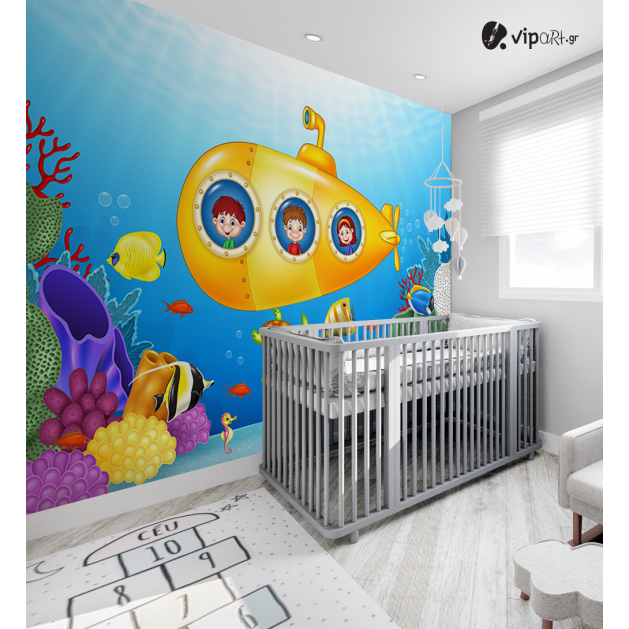 Αυτοκόλλητη Ταπετσαρία Τοίχου για Παιδικό Δωμάτιο με Βυθός Ψάρια Υποβρύχιο Παιδιά